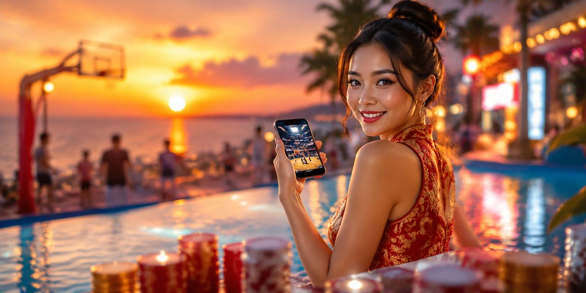 Không khí lễ hội cá cược bóng rổ tại Mũi Né với người dùng theo dõi kèo trên điện thoại